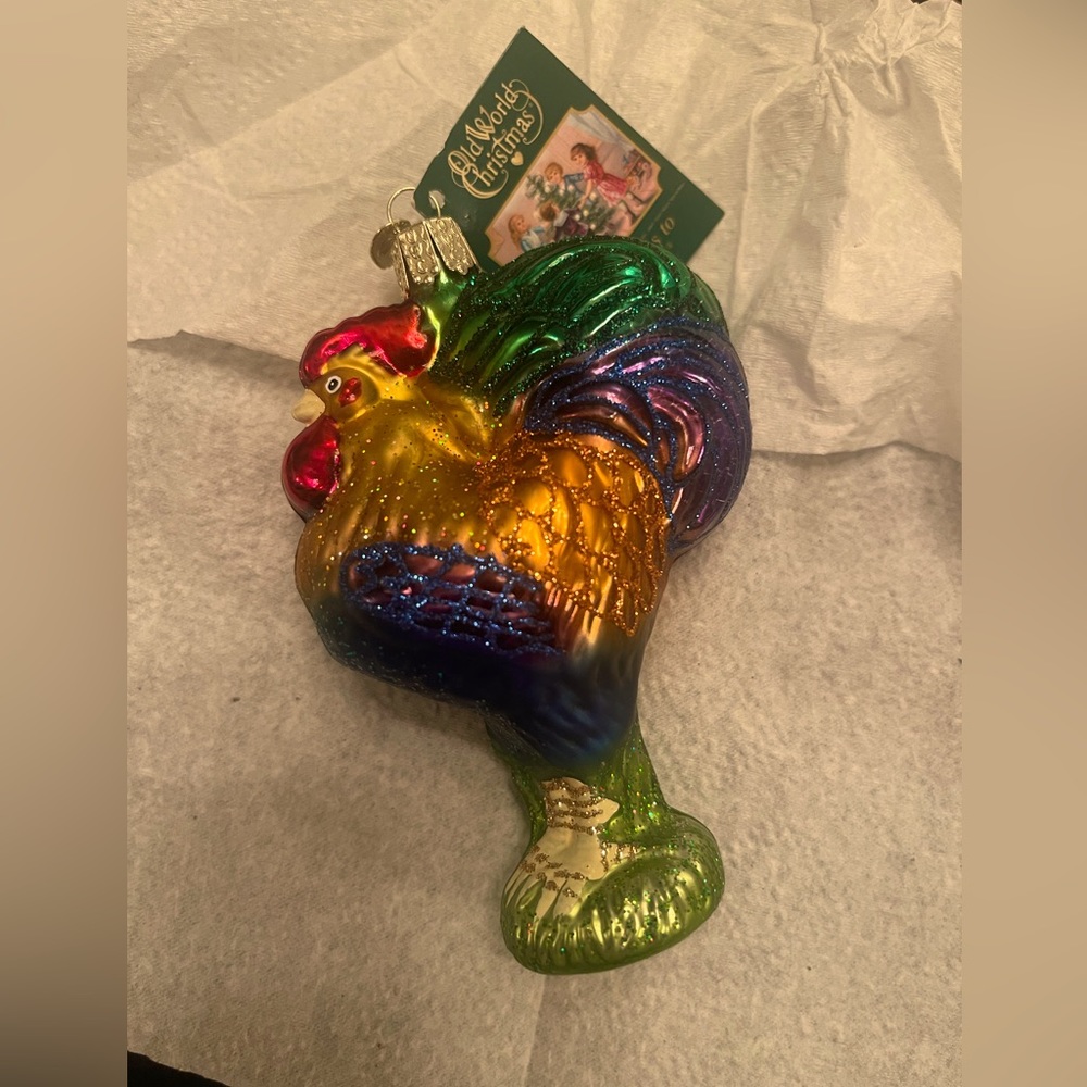 Christmas Old World Rooster Heirloom Hand Blown & Painted 4.5”H